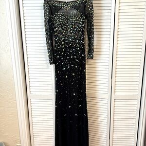EUC exquisite long sleeve with open back embellished prom dress in black